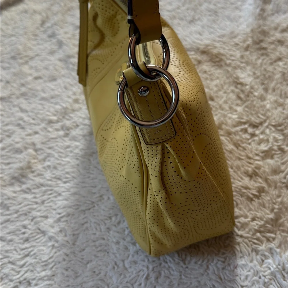 COACH Signature Stripe Convertible Hobo Bag YelowPerforated Leather F23241